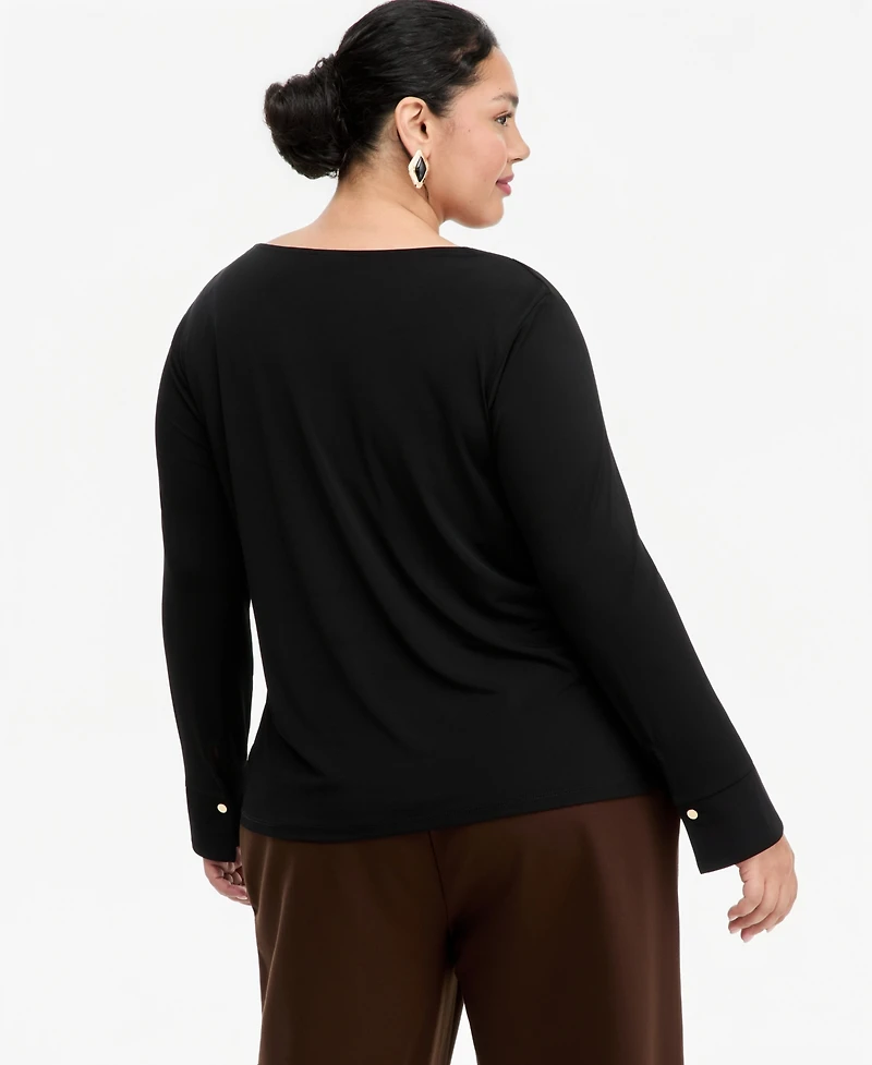 I.n.c. International Concepts Plus V-Neck Long-Sleeve Pleated Blouse, Macy's Exclusive