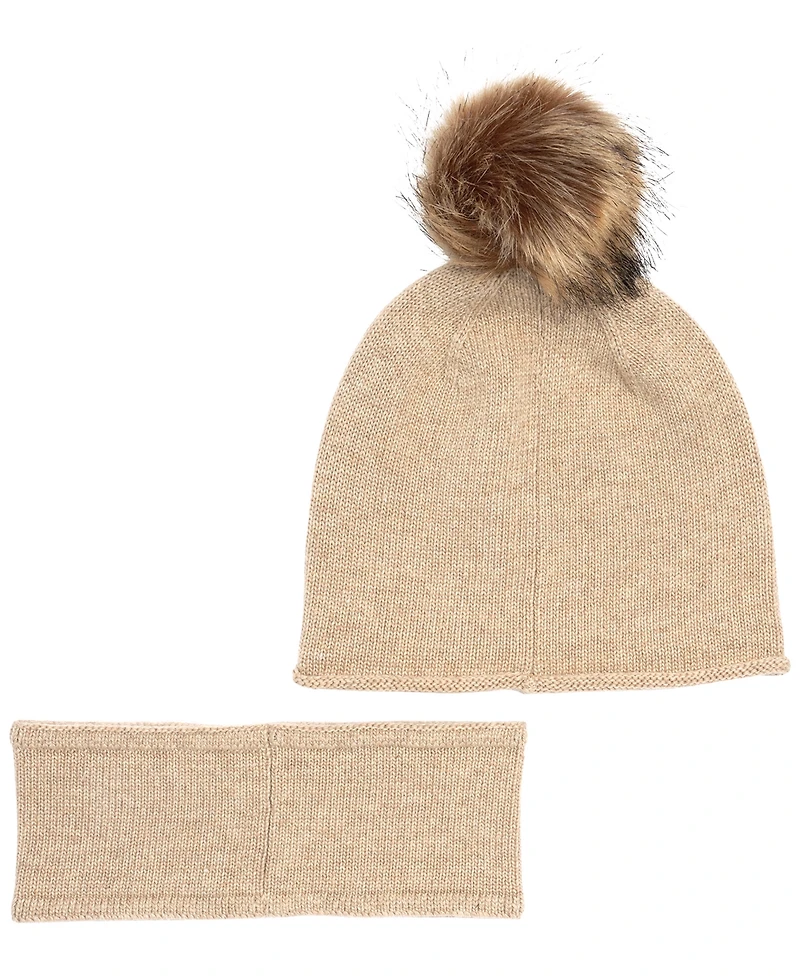 Lauren Ralph Texture Logo Headband and Beanie Set
