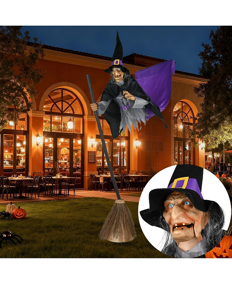 Yescom 9Ft Animatronics Flying Witch Hovering Broom Animated Halloween Outdoor Decoration Motion Activated Ac 110-240V 2026 Party Outdoor Decor