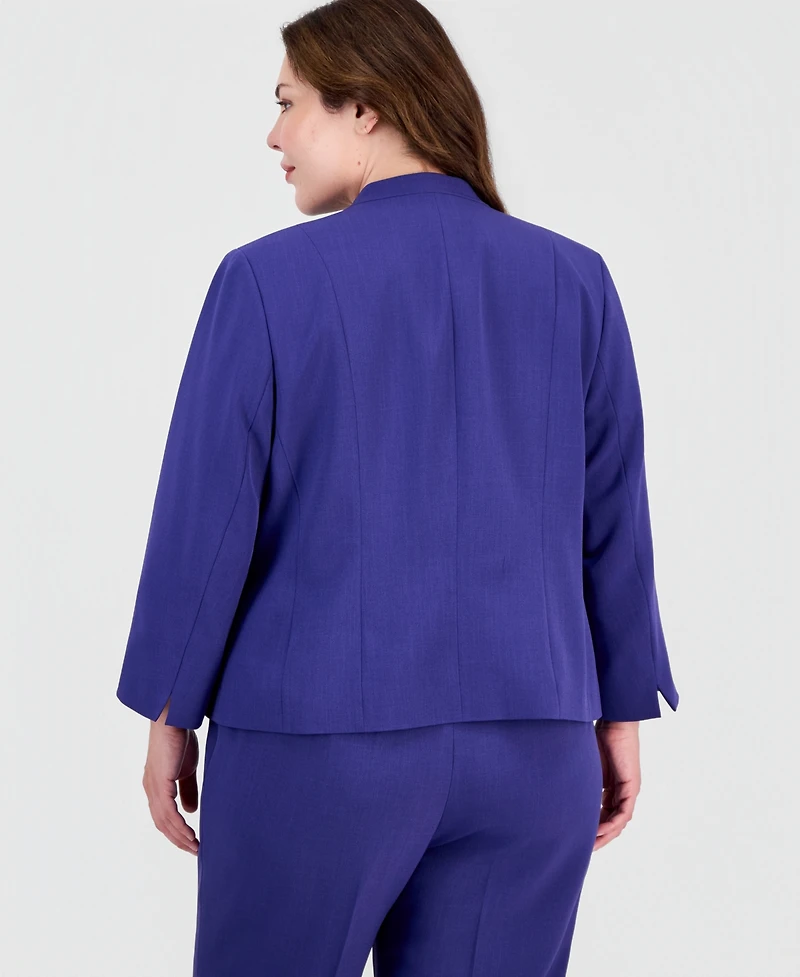 Kasper Plus Open-Front 3/4-Sleeve Cardigan