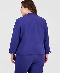 Kasper Plus Open-Front 3/4-Sleeve Cardigan