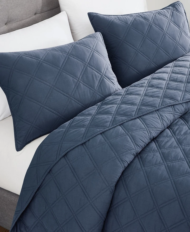 Brooklyn Loom Diamond Washed Cotton 3-Piece Quilt Set, King
