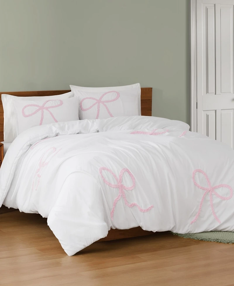 Truly Soft Textured Bow 3-Piece Comforter Set, Full/Queen