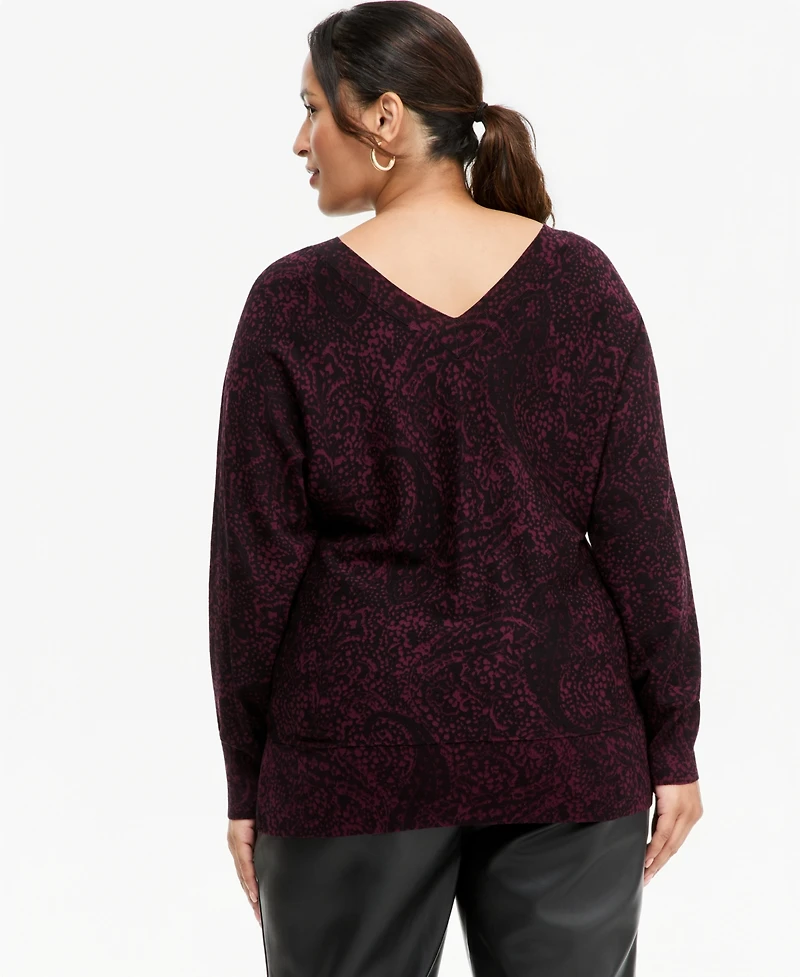 I.n.c. International Concepts Plus Paisley V-Neck Long-Sleeve Sweater, Macy's Exclusive