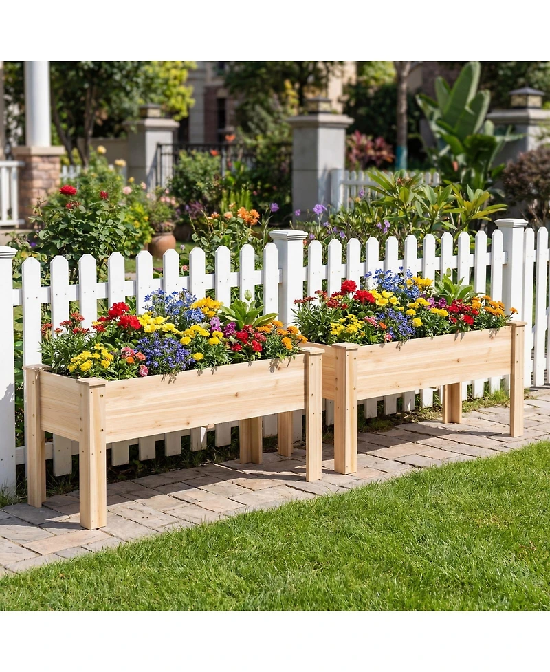 Costway Wooden Raised Garden Bed with Legs, Drainage Holes