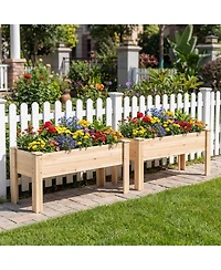 Costway Wooden Raised Garden Bed with Legs, Drainage Holes