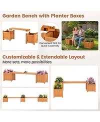 Gymax Wood Outdoor Planter Boxes with Detachable Bench 2 Elevated Mini Planters Patio