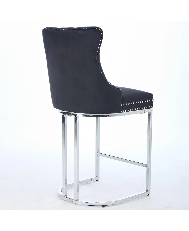 Clihome 25" Counter Height Bar Stools Set of 2, Modern Velvet Barstools with Button BackandRivet Trim Upholstered Kitchen Island Chairs