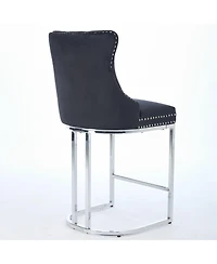 Clihome 25" Counter Height Bar Stools Set of 2, Modern Velvet Barstools with Button BackandRivet Trim Upholstered Kitchen Island Chairs