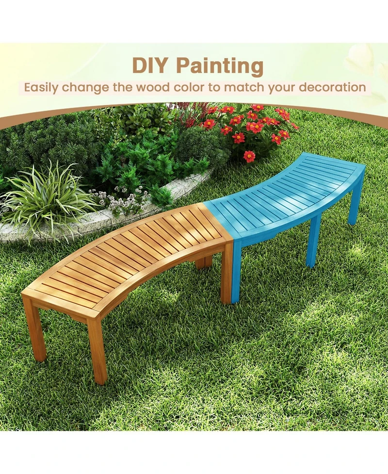 Slickblue Acacia Wood Outdoor Garden Bench Curved 2 Person Patio Seating