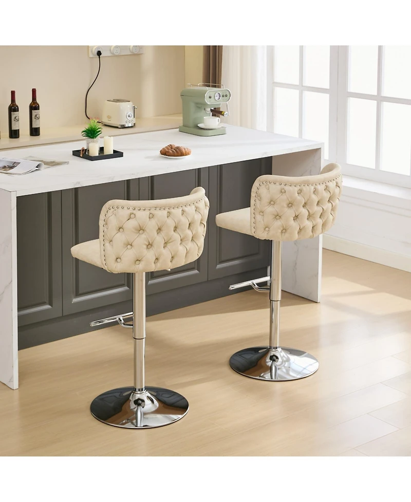 Clihome Swivel Barstools Adjusatble Seat Height With Chrome Base, Modern Pu Upholstered Bar Stools with the whole Back Tufted