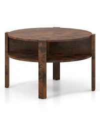 Slickblue Small Space Round Coffee Table with Lower Storage Shelf Design
