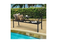 Mondawe Patio Garden Bench Steel Frame with Adjustable Center Table