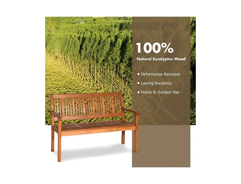 Mondawe Two Person Solid Wood Garden Bench with Curved Backrest and Wide Armrest