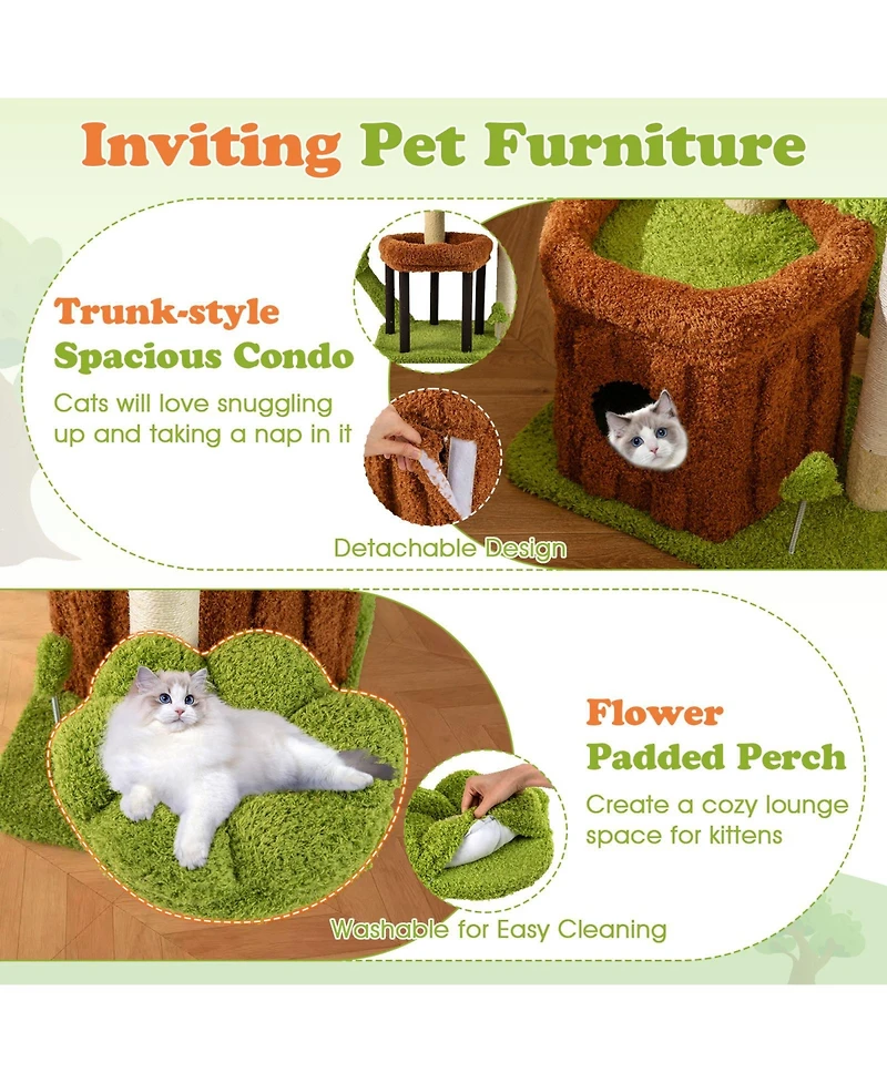 Gymax Cat Tree Tower with Perch Condo Platforms Petal Scratching Board for Indoors