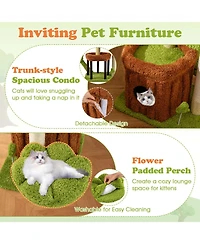Gymax Cat Tree Tower with Perch Condo Platforms Petal Scratching Board for Indoors