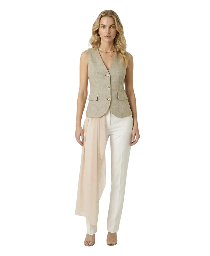 Modenaire Women's Tailored Sleeveless V-Neck Button-Front Vest