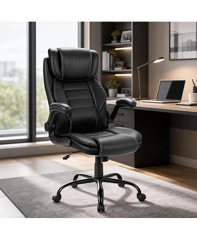 homfan Big and Tall Executive Chair 400 lbs Ergonomic Leather Desk Chair with Lumbar Support and Adjustable Headrest for Long Sitting