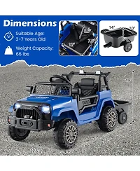 Gymax Kids Ride On Utv Car with Detachable TrailerParent Remote Control Light and Music