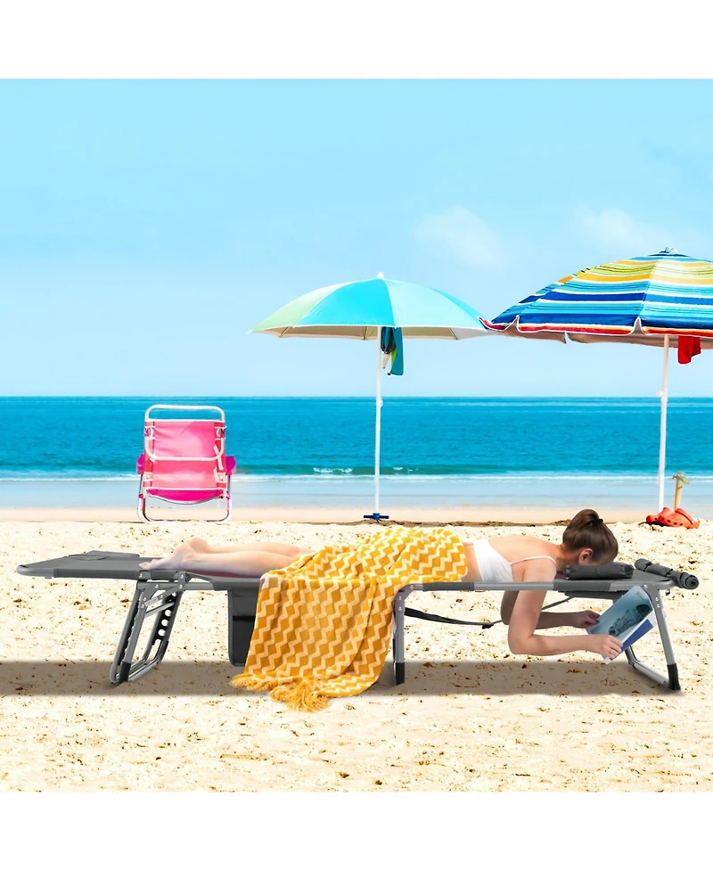 Gymax Outdoor Folding Chaise 5-Position Lounge Chair with Face Hole and Adjustable Footrest