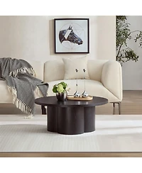 Boyel Living Modern Round Coffee Table with Curved Legs, Natural Wood Veneer Accent for Room, Bedroom, Apartment