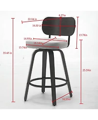 Clihome Swivel Bar Stools Set of 2, 26" Upholstered Faux Leather Counter Height Barstools with Walnut Back and Bentwood Legs,Counter