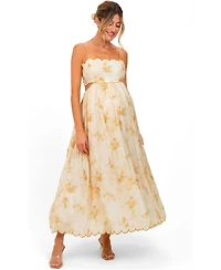 Pinkblush Maternity Yellow Faded Floral Scallop Edge Cutout Midi Dress
