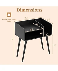 Gymax Set of 2 Mid Century Modern End Table with Open Shelves Metal Support Legs