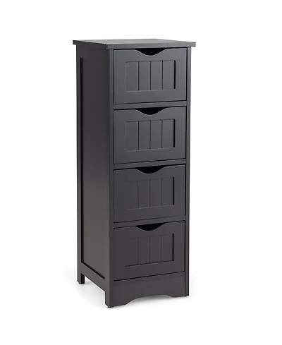 Gymax Bathroom Floor Cabinet Freestanding Narrow Side Storage Organizer w/ 4 Drawers