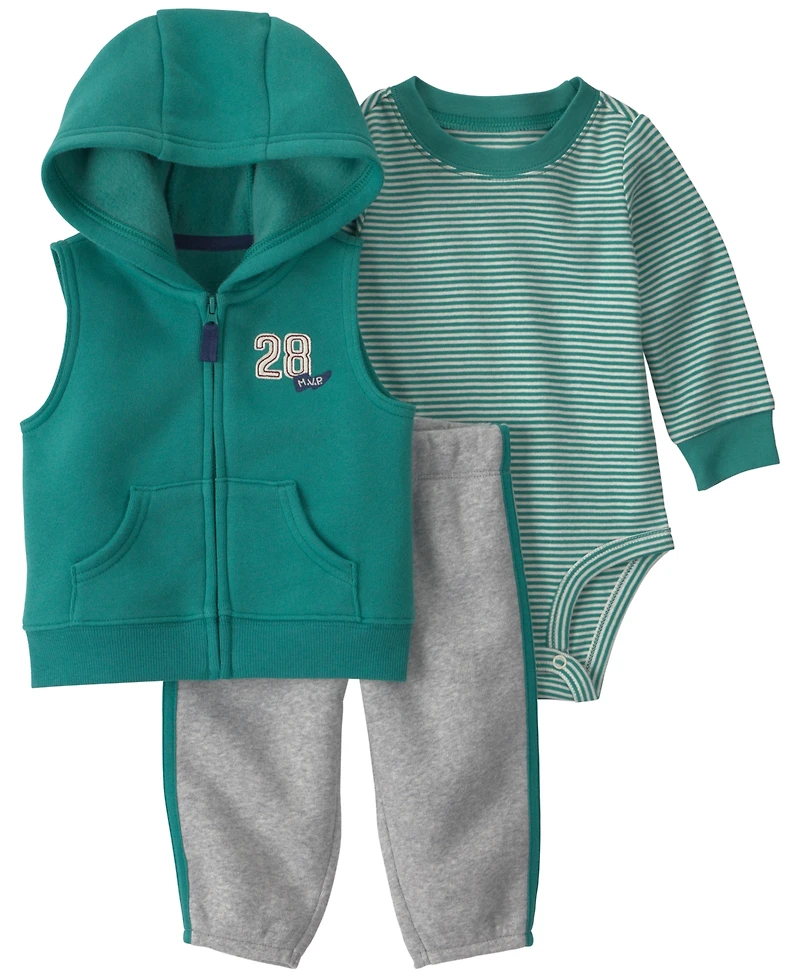 Carter's Baby Boys' and Girls' Sleeveless Hoodie, Bodysuit Pants, 3-Piece Set