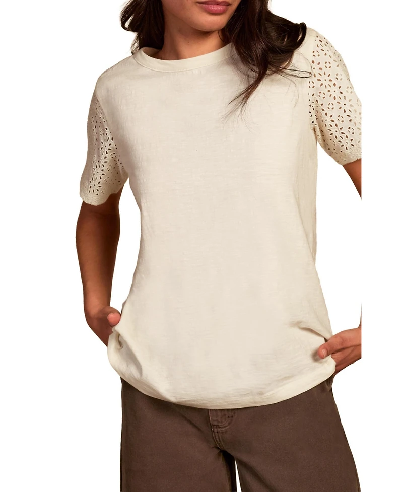 Celtic & Co. Women's Eyelet Sleeve Soft-Drape Jersey T-Shirt