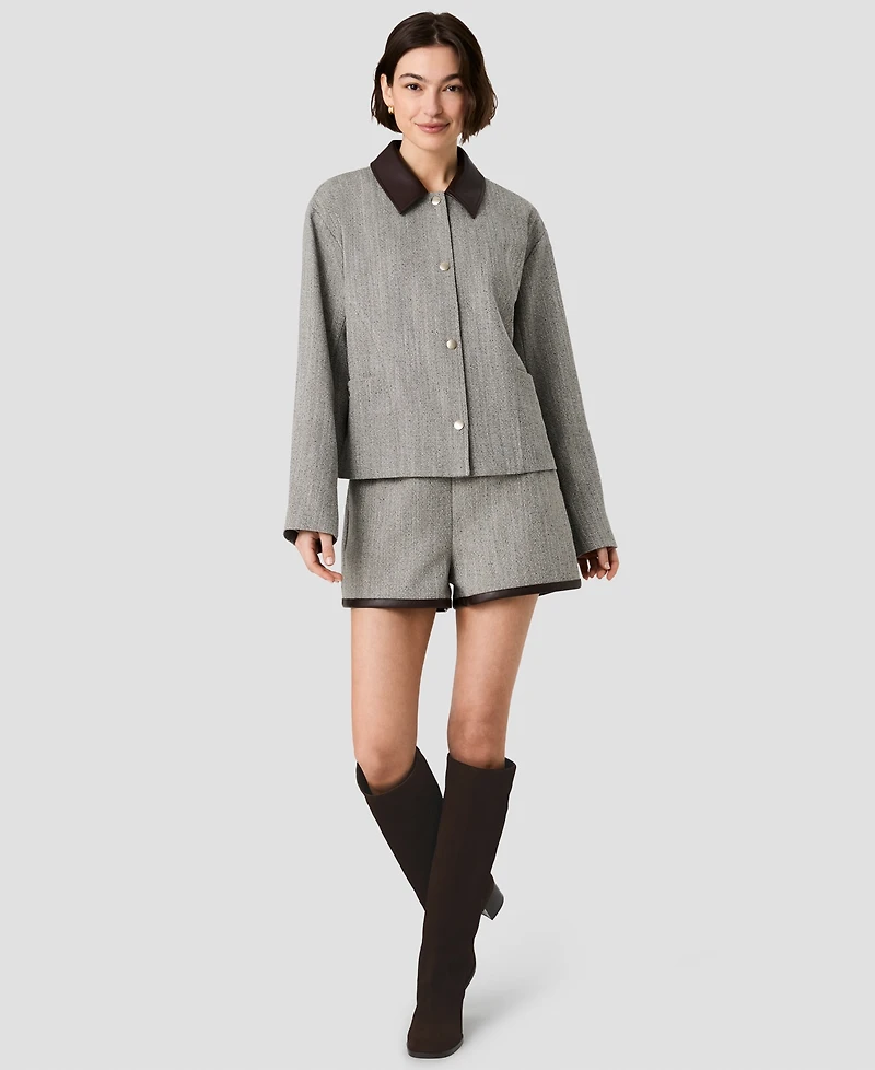French Connection Women's Speckled Herringbone Cropped Jacket