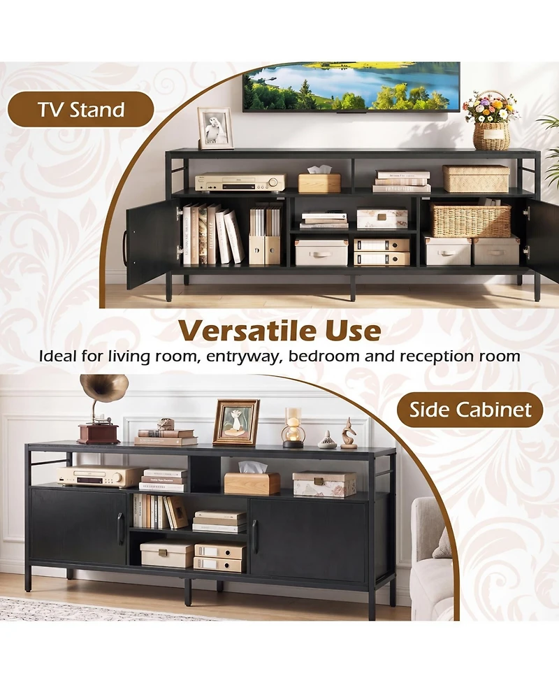 Slickblue 58 Inch Industrial Tv Stand with Cabinets and Adjustable Shelf for TVs up to 65 Inch-Rustic Brown
