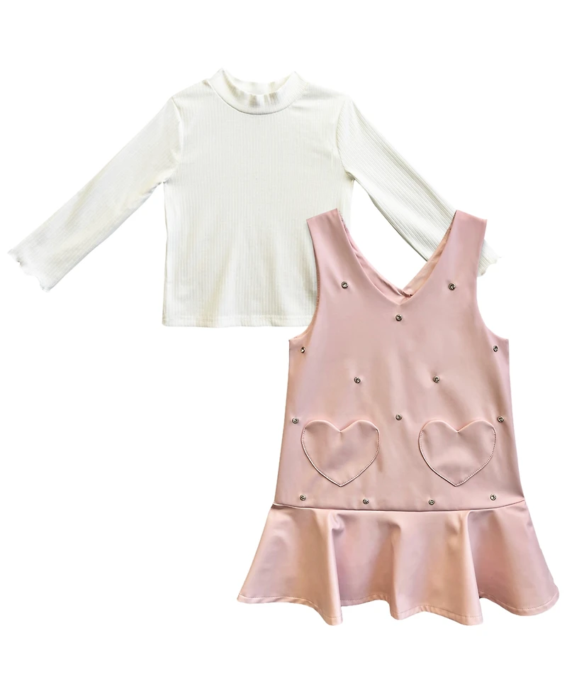 Blueberi Boulevard Girls' 2T-6X Long-Sleeve Top and Sleeveless Jumper Dress, 2-Piece Set