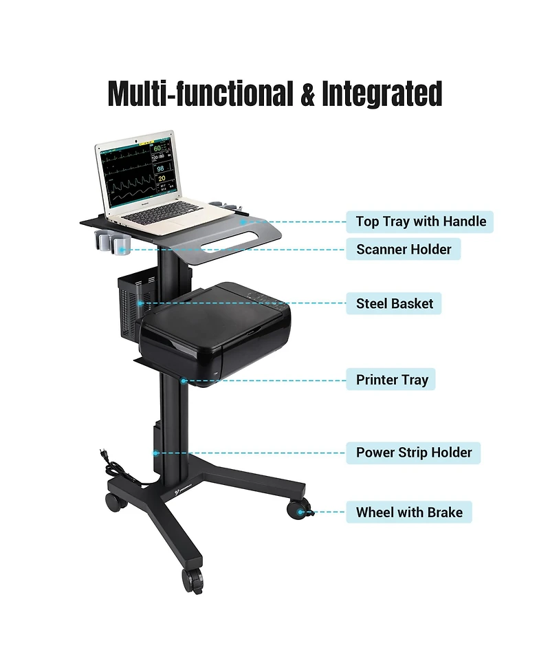Yescom NexusX MedEvolve 2 Tiers Medical Trolley Mobile Medical Cart Rolling Cart Lab Dental Office