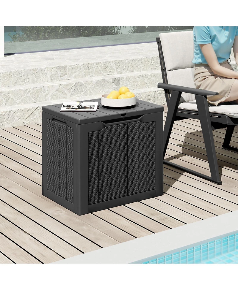 Gymax Outdoor Storage Box w/Lockable Lid and Wicker-woven Texture for Pool Accessories