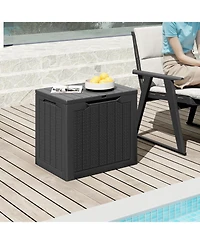 Gymax Outdoor Storage Box w/Lockable Lid and Wicker-woven Texture for Pool Accessories