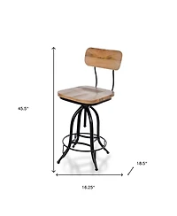HomeRoots Solid Wood and Steel Counter Height Swivel Bar Chair