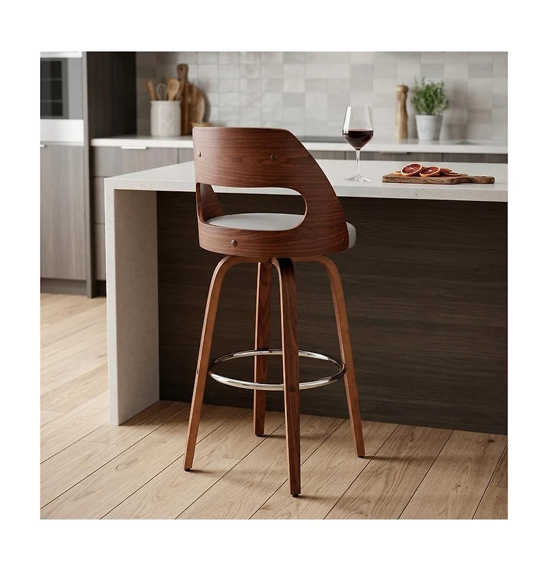 HomeRoots 26" Faux Leather Counter Height Swivel Bar Chair