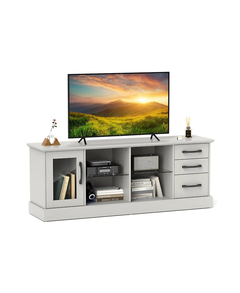 Slickblue 63 Inch Media Console Table with 3 Drawers and 2 Glass Shelves