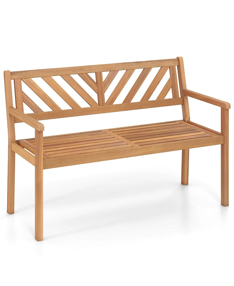 Gymax Outdoor Loveseat Bench 2-Person Patio Acacia Wood Garden Chair with Armrests