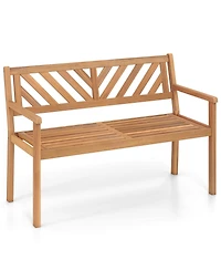 Gymax Outdoor Loveseat Bench 2-Person Patio Acacia Wood Garden Chair with Armrests