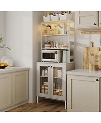 gaomon 67 Inch Home Bar Cabinet, Wine Storage with Built-in Power Outlets, Led Lighting for Living Room