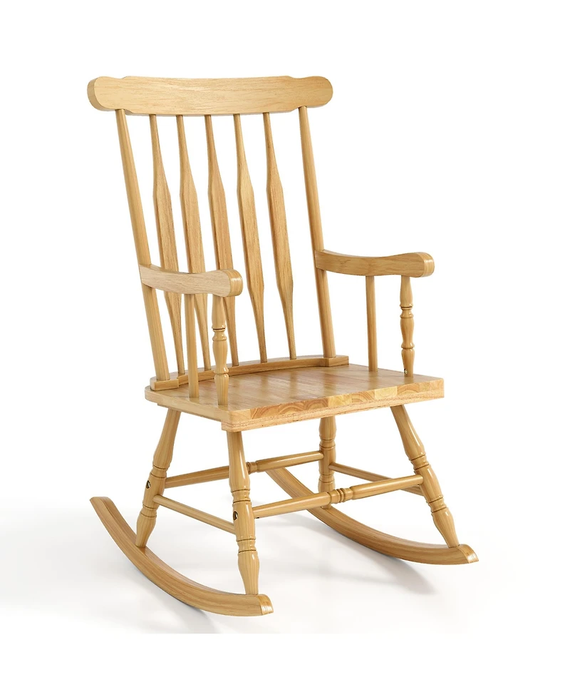 Gymax Solid Wood Rocking Chair Porch Rocker Indoor Outdoor Seat Glossy Finish