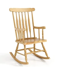 Gymax Solid Wood Rocking Chair Porch Rocker Indoor Outdoor Seat Glossy Finish