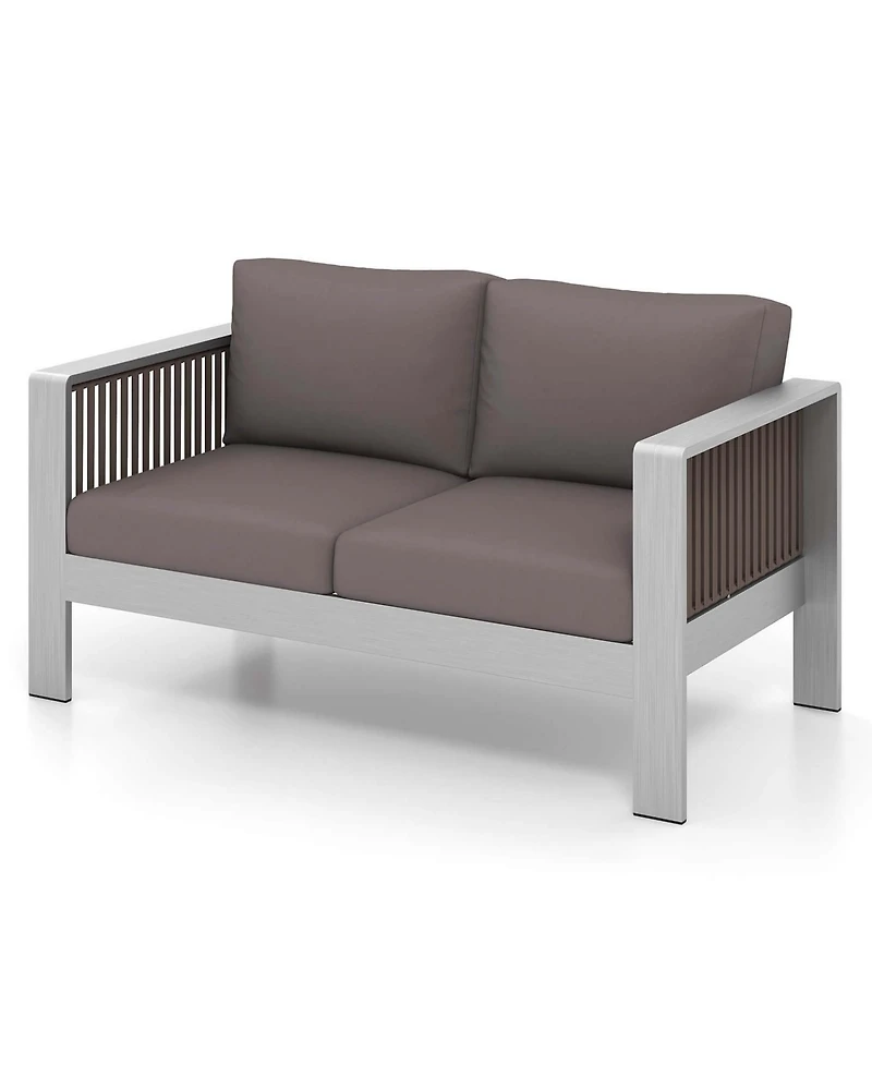 Gymax Patio Aluminum Loveseat Sofa Modern Outdoor Furniture with Thick Back and Seat Cushions
