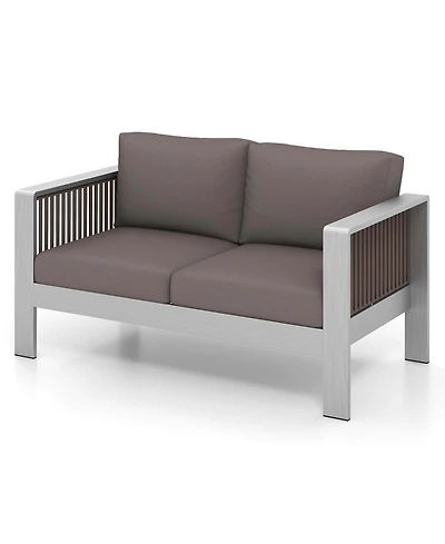 Gymax Patio Aluminum Loveseat Sofa Modern Outdoor Furniture with Thick Back and Seat Cushions