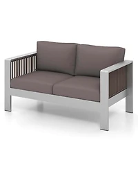 Gymax Patio Aluminum Loveseat Sofa Modern Outdoor Furniture with Thick Back and Seat Cushions
