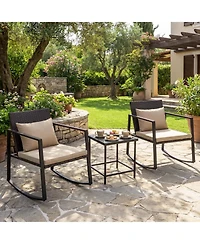 Gymax 3-Piece Outdoor Rocking Bistro Set Patio Rocking Chairs and Coffee Table Set