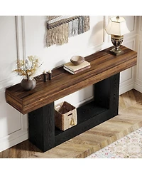 Tribesigns 63" Console Table, Farmhouse 2-Tier Entryway Table with U-Shaped Base, Narrow Long Wood Behind Couch Table